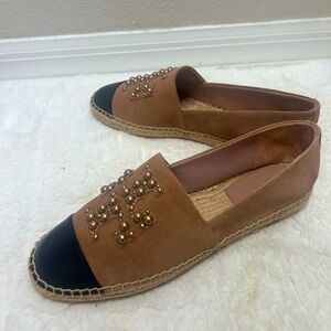 Tory Burch Pearl Logo Suede Espadrille